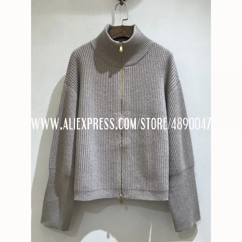 

Fashion Women's quality Knitted Sweater Zip Cardigan Fitted Knit Sweater Stand-up collar Zipper Long Sleeve Knit cardigan jacket