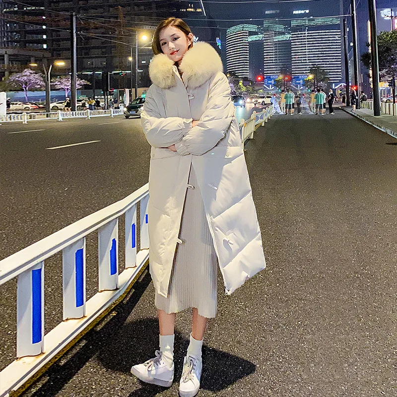 Clothing for Women  Coats and Jackets2021 New Mid-length Korean Version Loose Thick Horn Buckle Large Fur Collar