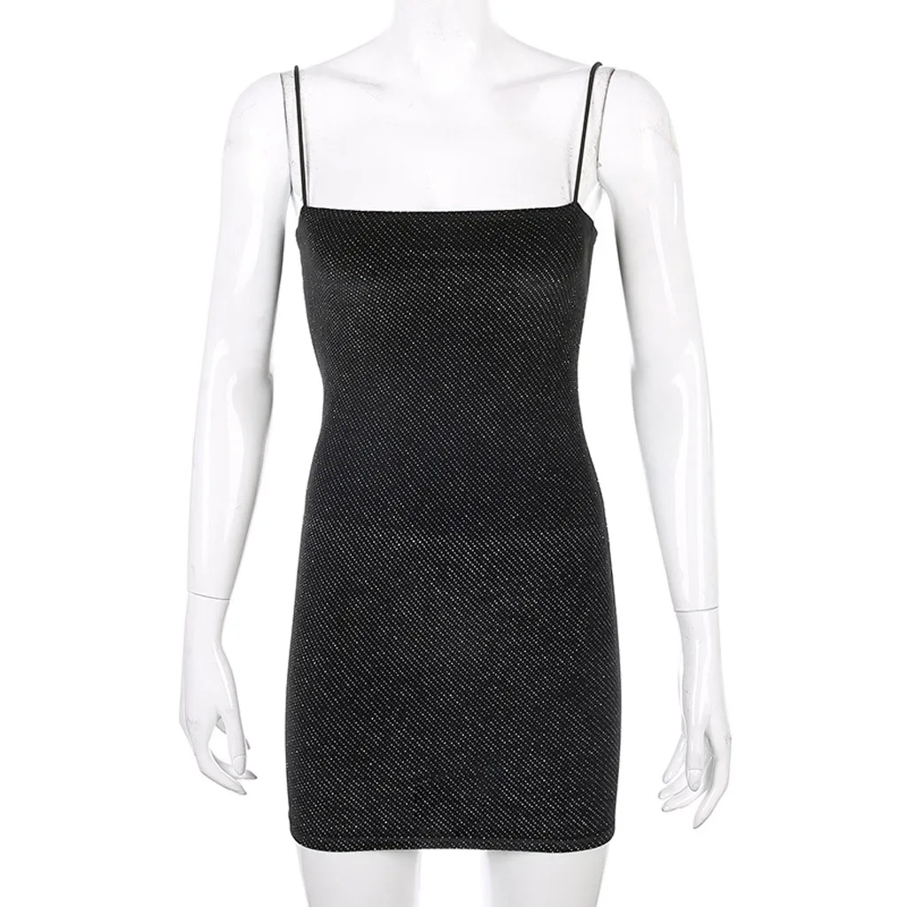 Женское черное облегающее платье с блестками сексуальные платья без рукавов для