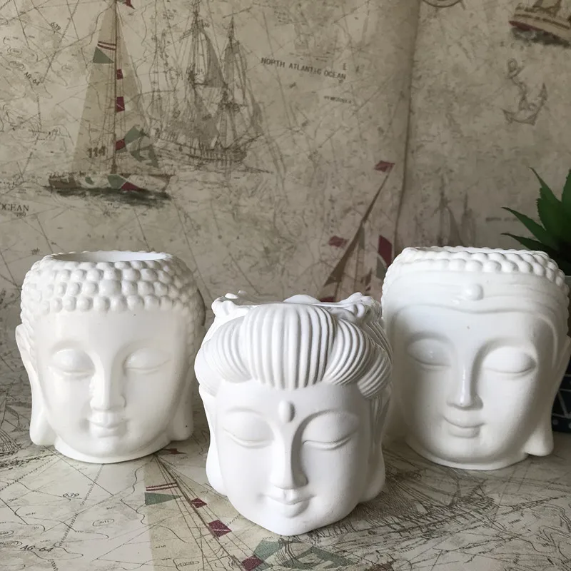 

3D Concrete Buddha Head Planter Silicone Molds DIY Resin Craft Cement Flower Pot Mould Candlestick Candle Holder Making Tools