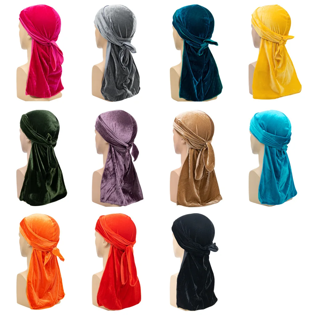 

Stain Bonnet Long Tail Velvet Durag Autumn and Winter Hair Care Hat Supply Toque Wholesale