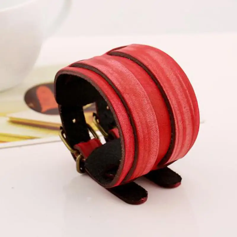 Винтажные панк крутые браслеты-манжеты из натуральной кожи для женщин широкие