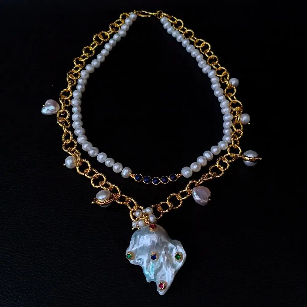 Цепочка с кулоном из пресноводного жемчуга 18 дюймов 2 нити | Украшения и