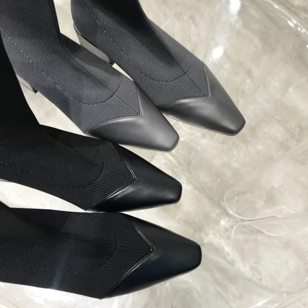 Женские ботинки до середины икры 2019 г. Осенне зимние однотонные из эластичной