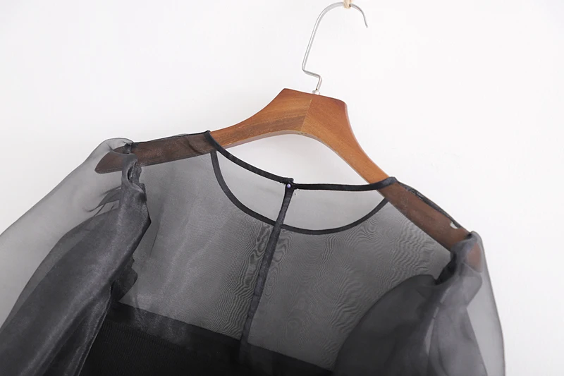 Женская Осенняя модная блузка из органзы с круглым вырезом и расклешенными