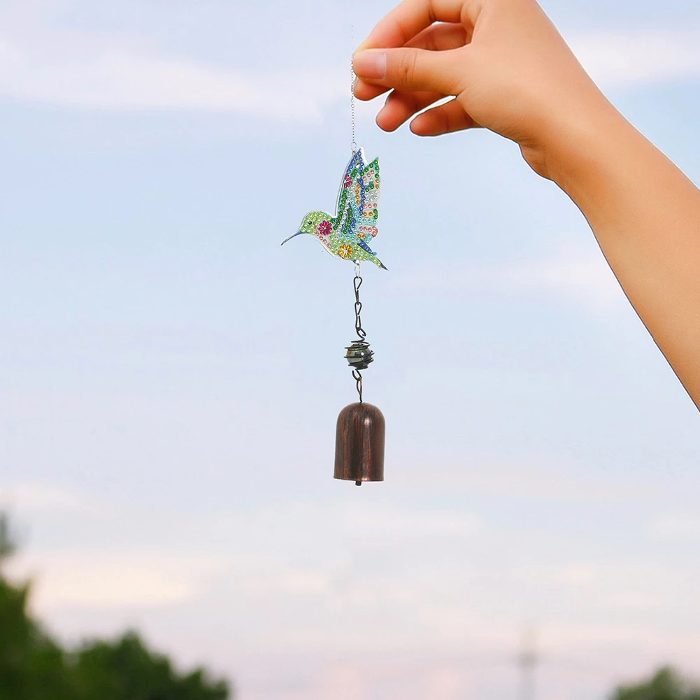 

5D DIY Point Drill Diamond Painting Acrylic Wind Chime Bell Pendant Art Mosaic Kit Rhinestone Picture Hanging Wall Ornaments Gif