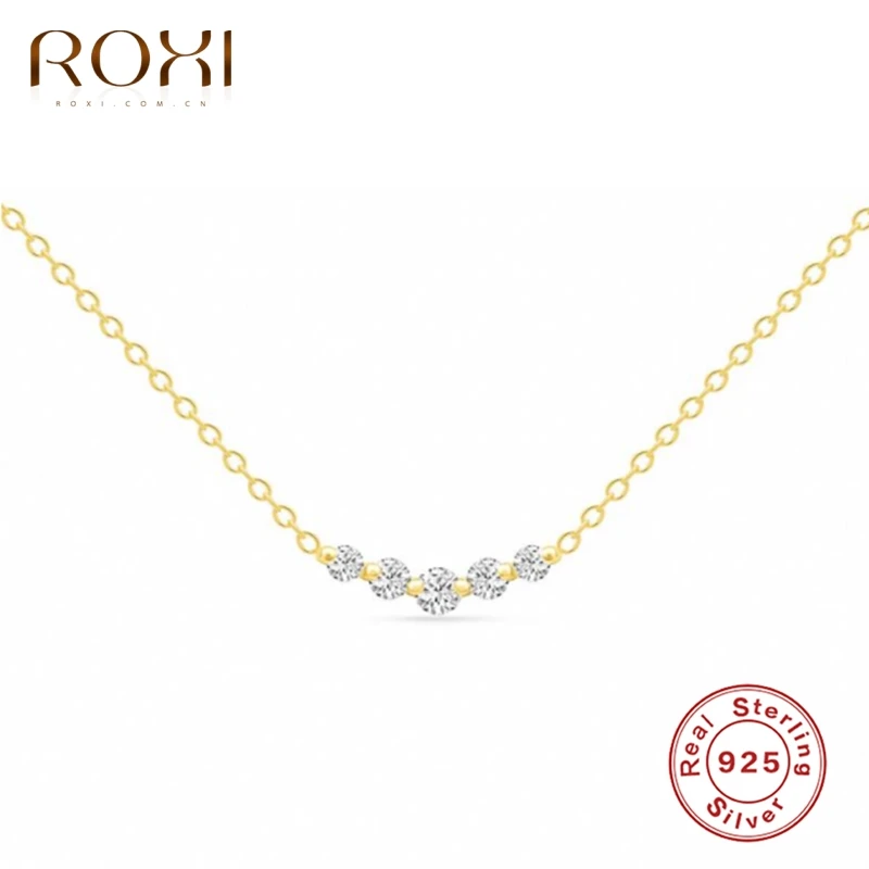

ROXI Small Circle Crystals Clavicle Necklaces for Women Wedding Jewelry Chains 925 Sterling Silver Gold Necklace Collares Choker