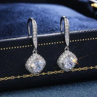 fashion luxury silver square pendant earrings wedding bridal accessories shiny zircon elegant ladies generous jewelry