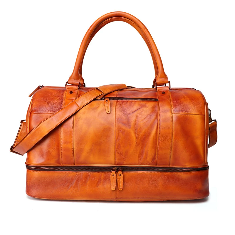 

Crazy Horse Genuine Leather Travel Bag Men Vintage Travel Duffel bag big Cow Leather Carry On Luggage Weekend large shoulder Bag