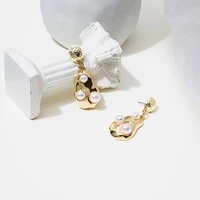 oe 2021 new special shaped matte pearl earrings irregular metal drop earrings woman jewelry