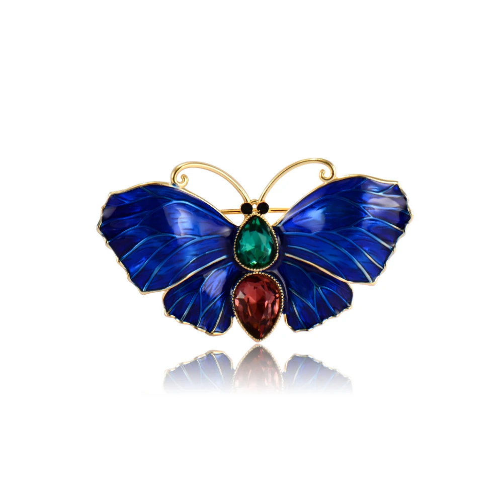 

Blucome New Design Enamel Copper Brooches Bling Blue Butterfly Brooch Pins Zircon for Women Suit Hat Scarf Hijab Pins Jewelry