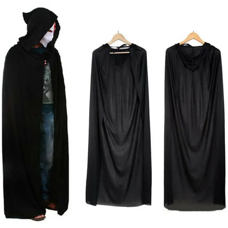 Halloween Hooded Cape Adult Death Cosplay Costumes Black Long Cloak Scary Witch Devil Role Play |
