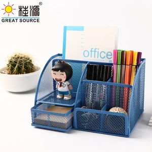 Прочный канцелярский держатель, металлическая сетчатая корзина, настольный органайзер с ящиком, цветной металлический лак