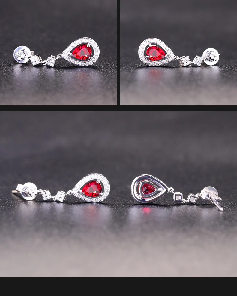 Красные серьги из корунда 925 покрытые сердечками или каплями подвески подарок