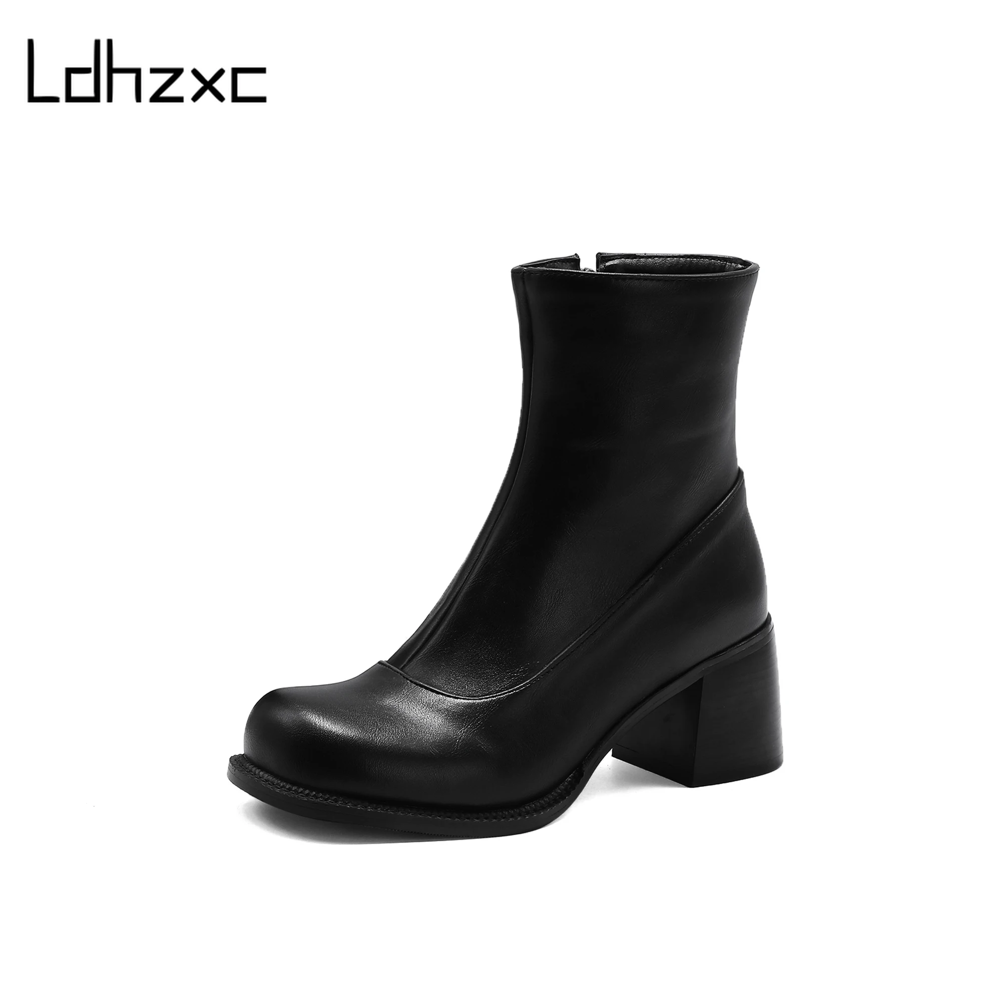 

LDHZXC 2020 fashion Ankle Boots Women Autumn Winter snow high Heels Cross Strap Shoes Woman Round Toe Black Short Boots