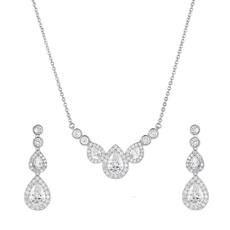 Новое поступление от бренда WEIMANJINGDIAN большое колье и серьги с фианитом Свадебный