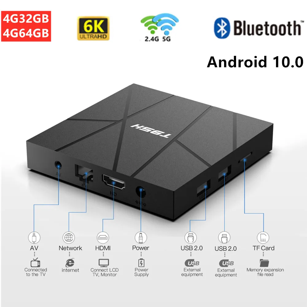 4GB 32GB 64GB 6K H616 Smart TV Box Android 10.0 Dual WiFi 1080P HD Youtube 3D Game Set Top Box M3U RJ45 Network Media Player