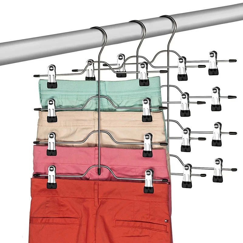 4 уровневые вешалки для брюк с зажимами (3 упаковки) юбки компактные нескользящим