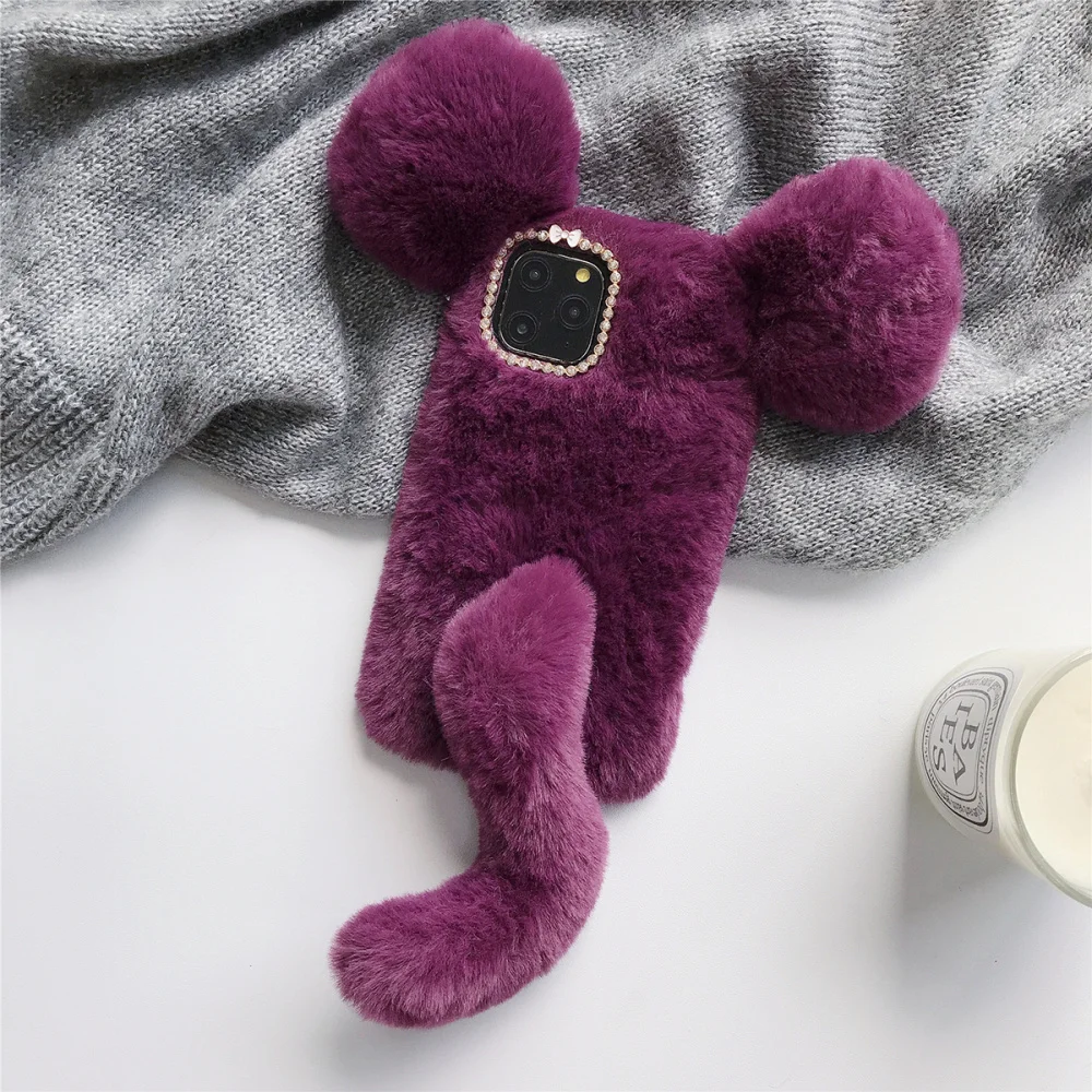 Удобный чехол для телефона в форме мыши сохраняет тепло плюшевые Стразы рамка