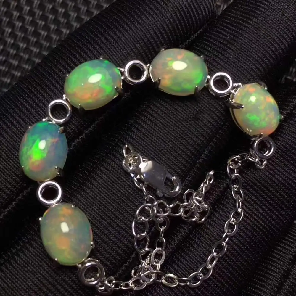 Натуральный опал браслет твердый S925 стерлингового серебра для женщин Цвет