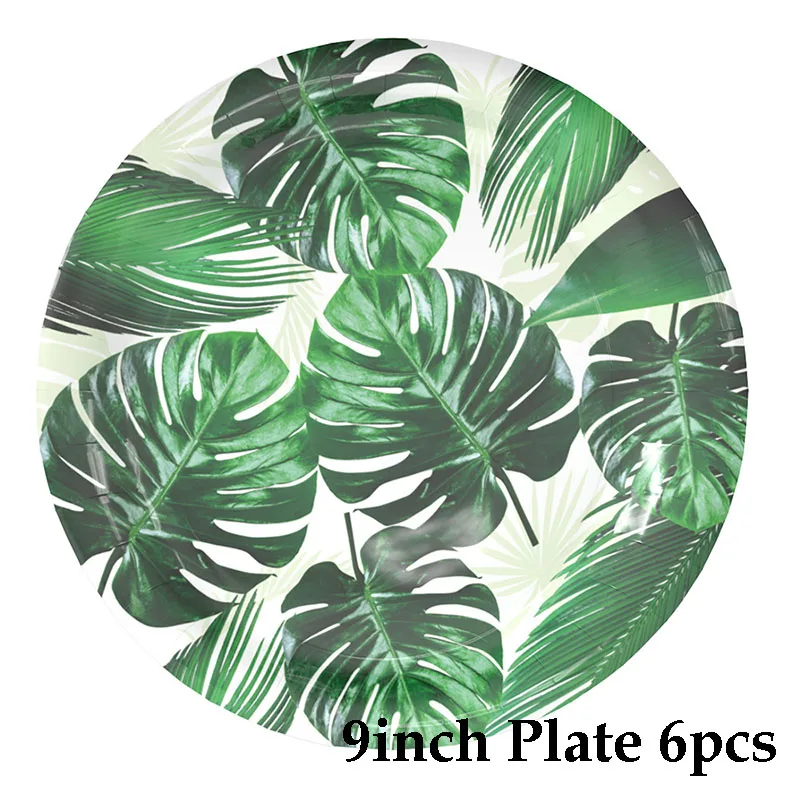 9inch plate 6pcs Гавайская одноразовая посуда с листьями для летней вечеринки бумажная тарелка салфетка для чашек тропический Свадебный день рождения, мероприятие, вечеринка - Цвет: 9inch plate 6pcs