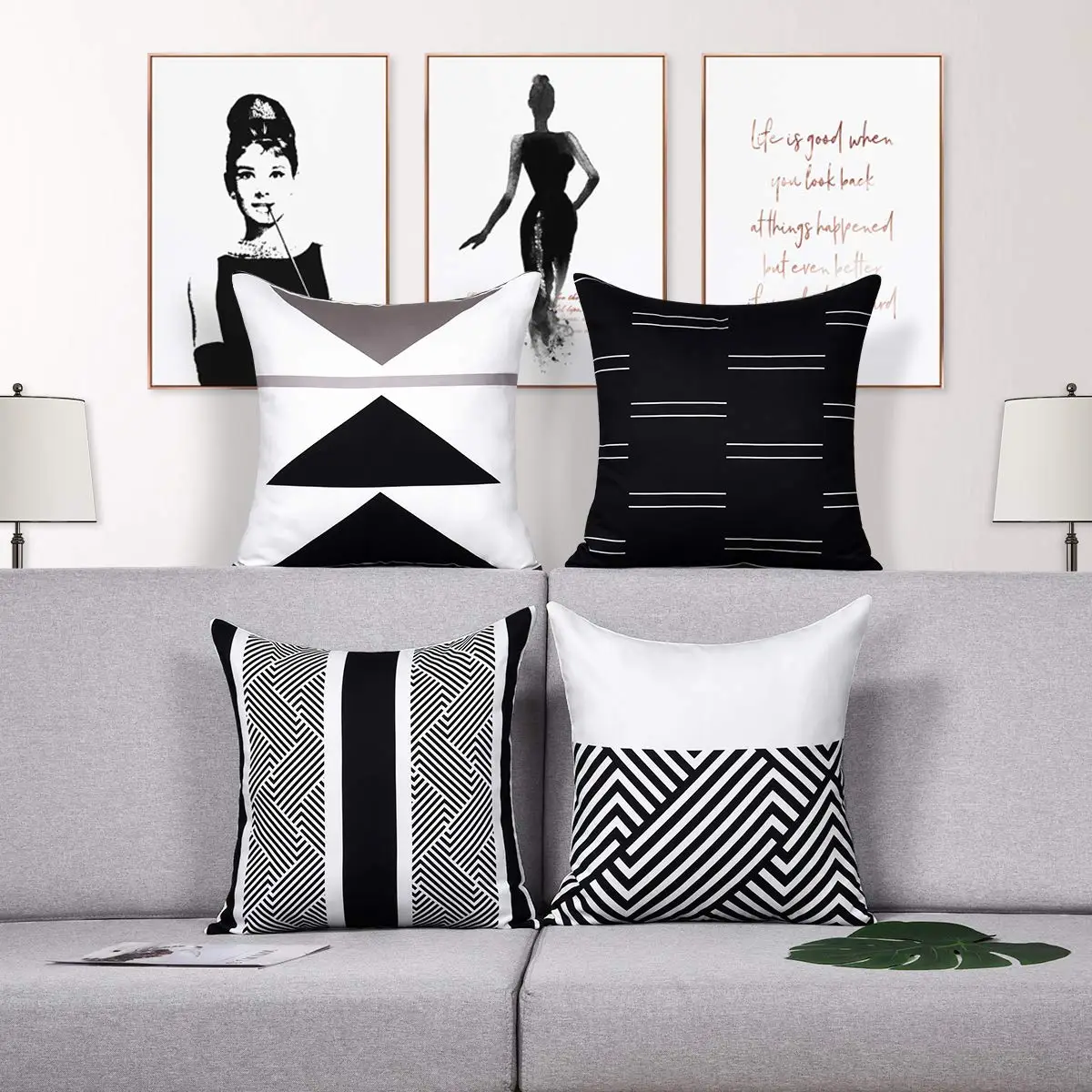 Black and white geometric short plush pillowcase sofa cushion cover home decoration can be customized for you 40x40 45x45 50x50