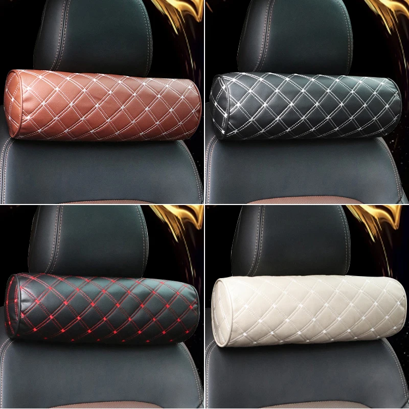 

DOKIA Car Headrest Pillow Soft PU Leather Waist Support Cushion for Car Seat Neck Pillow Back Rest Pillow Embroidery Cylinder