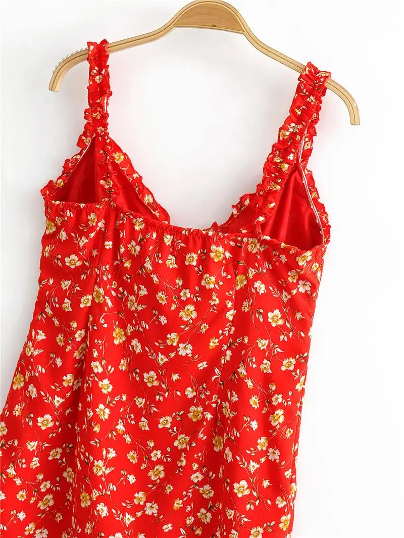 Женское мини-платье с цветочным принтом V-образным вырезом и оборками | Женская