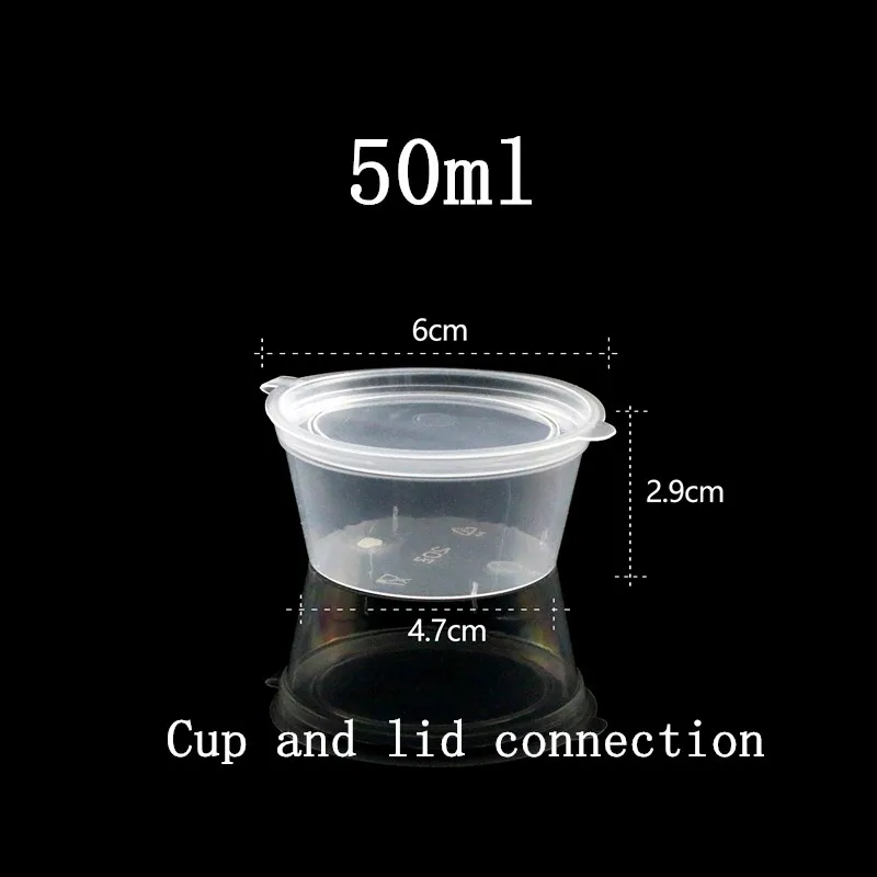 cup and lid 100 шт круглые прозрачные одноразовые стаканчики для соуса, небольшая емкость, стеклянный пудинг для желе, йогурта, пластиковые стаканчики с крышкой - Цвет: cup and lid