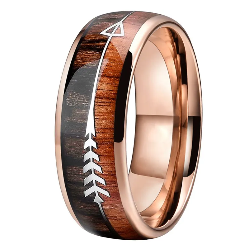 8mm Rose Gold 6/8 мм Вольфрам карбидные кольца для Для мужчин Для женщин обручальные кольца природы дерева КоА стрелка инкрустация по индивидуальному заказу гравировка свободный крой - Цвет основного камня: 8mm Rose Gold