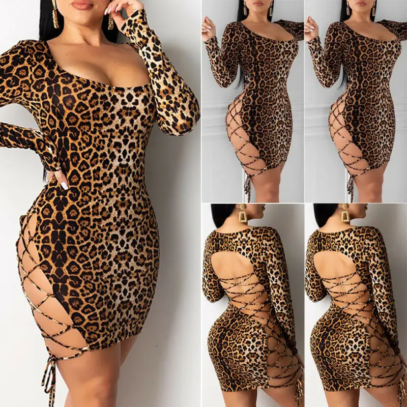 

US Women Sexy Long Sleeve Bandage Bodycon Evening Party Cocktail Club Mini Dress
