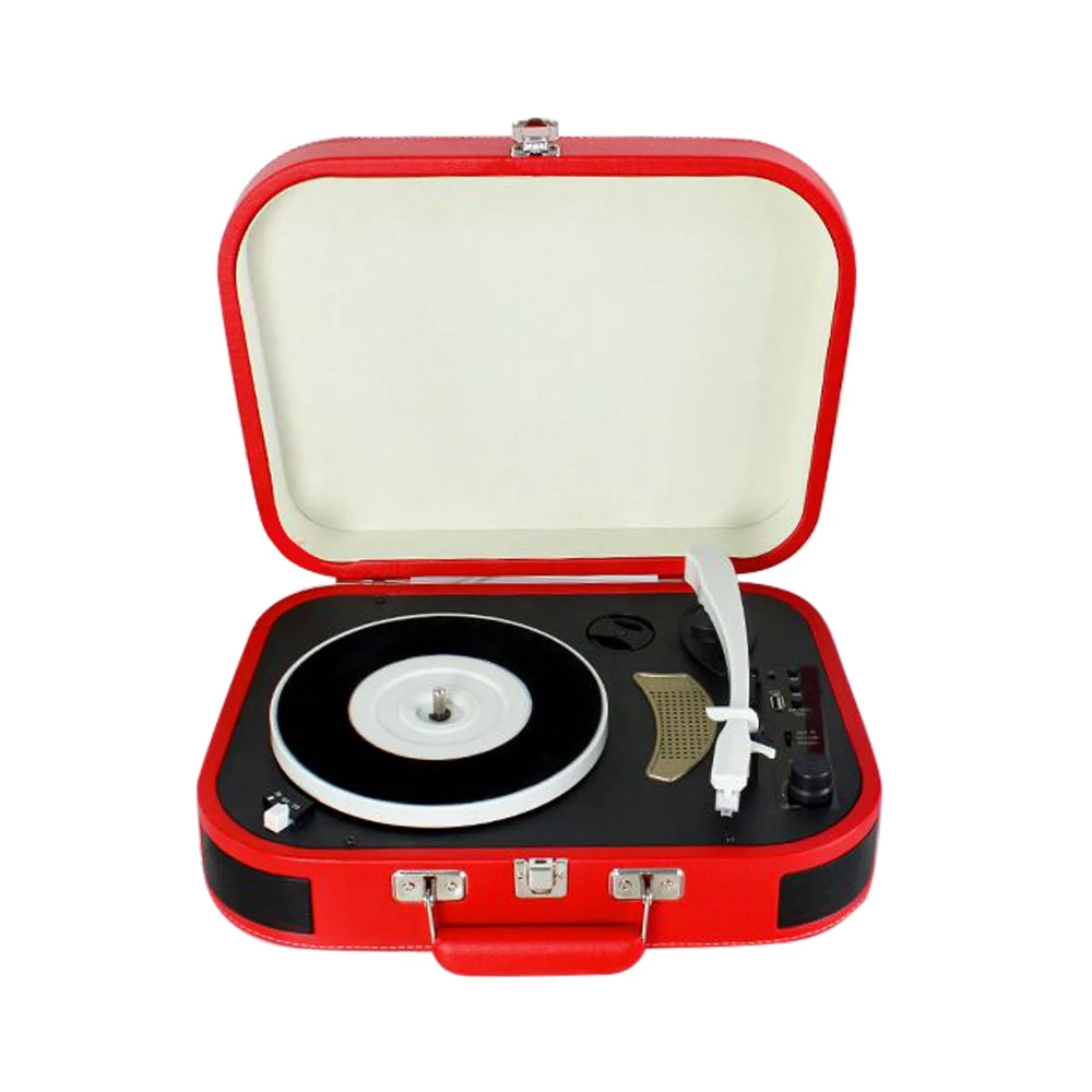 

Vintage Phonograph 3-Speed BT Portable Suitcase Record Player Turntable with Aux Input RCA Output Headphone Jack USB Port