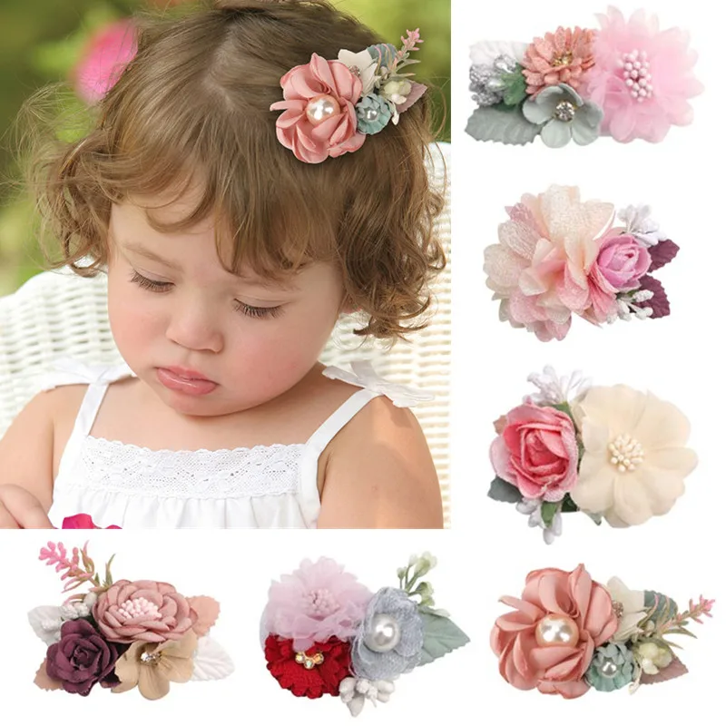 

2021 Baby Girls Flower Hair Clips Barrettes заколка для волос Hair Accessories Kids Newborn Hairpin BB Clip Hair Accessories