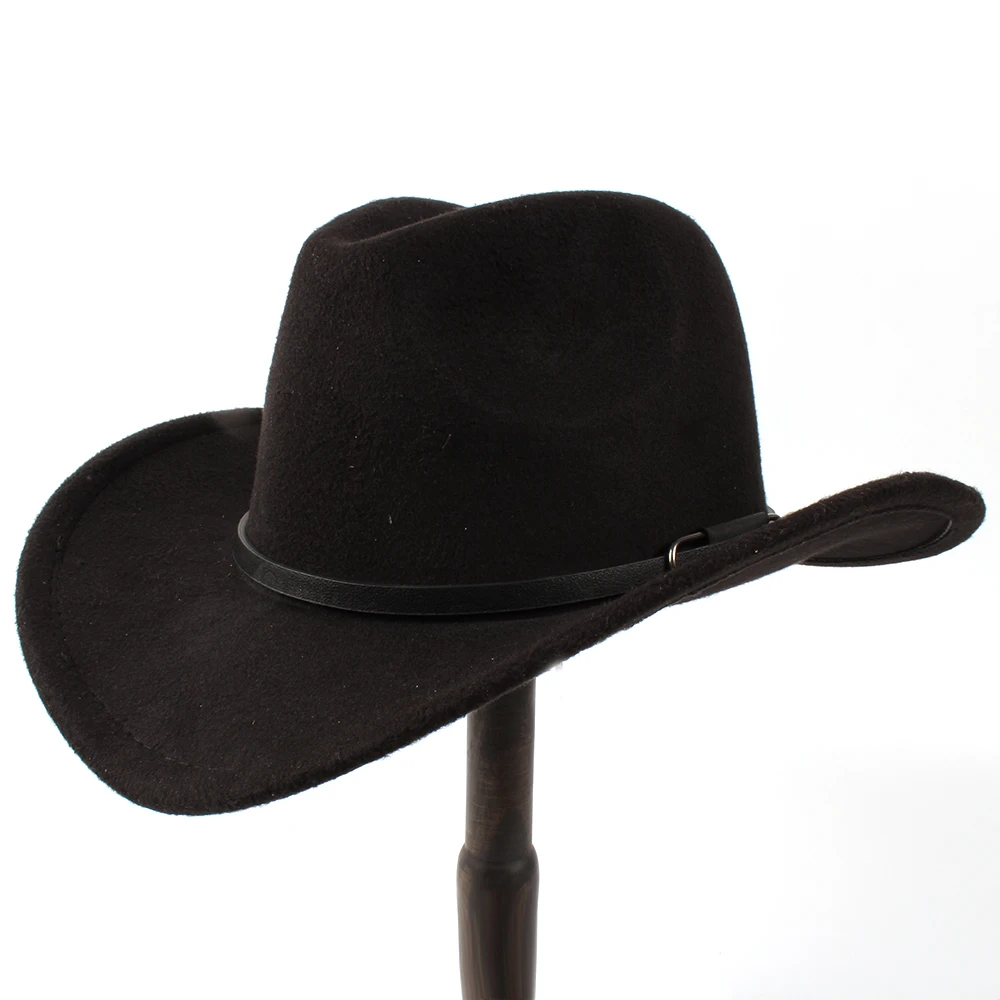 

Fashion Wool Women's Men's Western Cowboy Hat For Gentleman Lady Winter Jazz Cowgirl With Leather Cloche Church Sombrero Caps