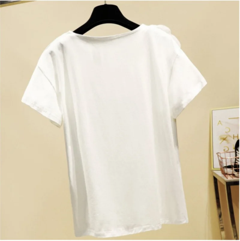 Женская футболка с цветочным принтом MUMUZI белая нашивками в стиле Харадзюку