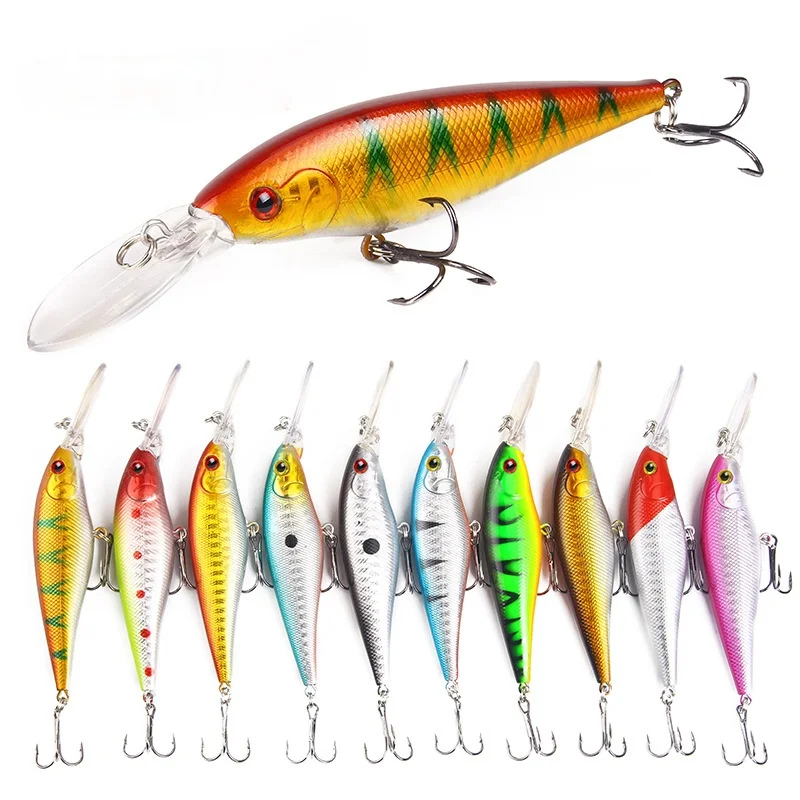 

Minnow Fishing Lure 11cm/9.5g 3D Eyes Plastic Bionic Bait Long Tongue Lures 10 Colours for Reservoir Pond River Lake Stream