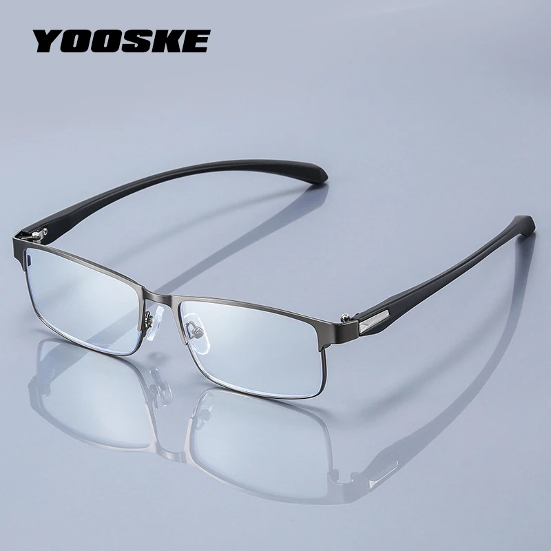 

YOOSKE Men's Business Anti Blue Light Reading Glasses Men Metal Frame Non Spherical Prescription Eyeglasses Retro Hyperopia