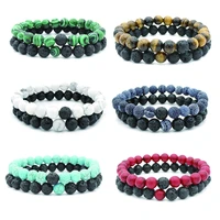 charka lava natrual stone beads bracelets sets elastic force rope double layers bangles for men women couple jewelry gift