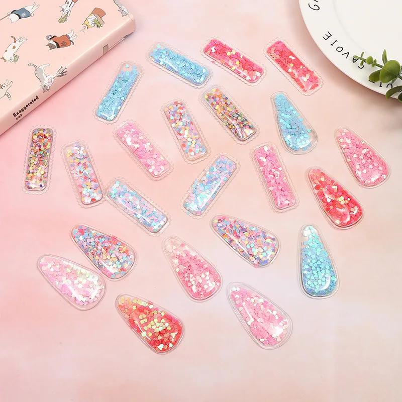 

20Pcs/Lot DIY Girls Hair Accessories PVC Sequin Quicksand Colorful One Word No Hair Clips Princess Bling Headdress Cute Headwear