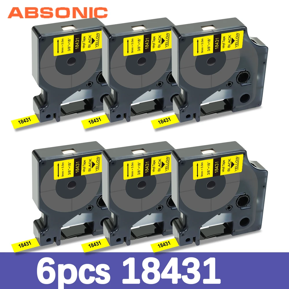 

Виниловая этикетка Absonic 6PK 9 мм, совместимая с DYMO Rhino IND 18431, этикетка черная на желтом для Dymo Rhino 4200 5000 5200 LabelMaker