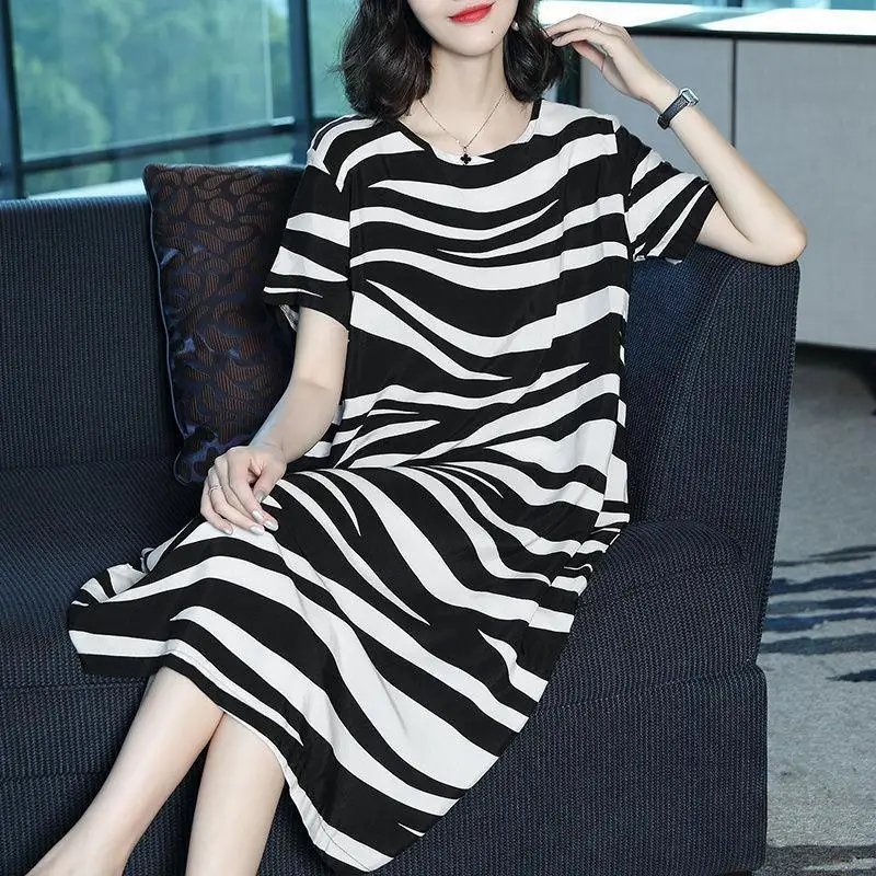 

New Summer Women'S Large Size Loose And Thin Printed Dress Long Skirt Mid-Length Loose And Thin Casual Skirt