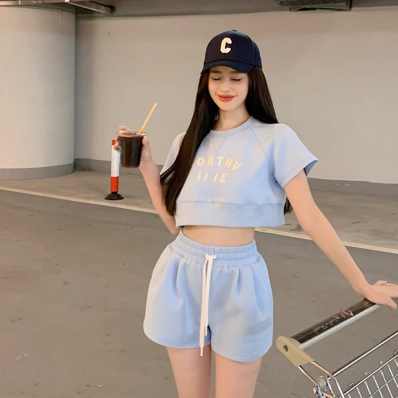 

Street Style CasualSports Fashion O-neck Letter Printing T-Shirts Autumn New Y2k Dew Navel Top Ins Female Tide Short Tees