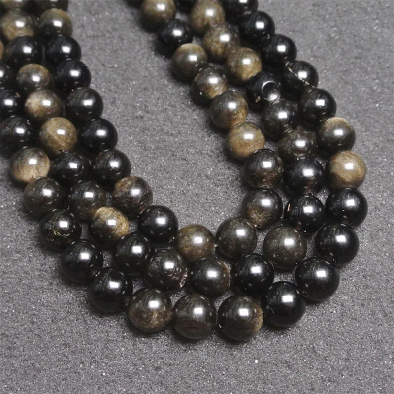 

6-12mm Natural smooth OBSIDIAN round Stone Beads For DIY necklace bracelet jewelry making 15 "free delivery