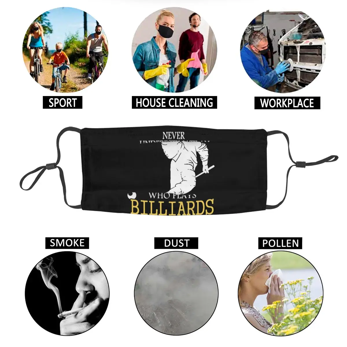 

Sunproof Reusable Mouth Mask Never Underestimate Billiards Old Man Who Play Billards Leisure Anti Haze Dust