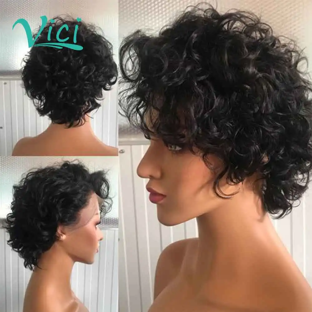 Wet And волнистые парики на фронте шнурка человеческие волосы парик Короткие