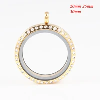 10pcslot gold color stainless steel with rhinestone glass floating locket floating charms memory locket for diy necklace