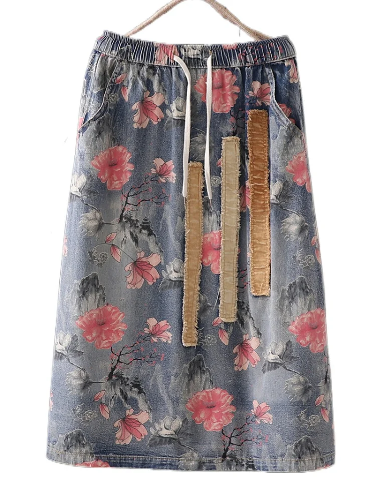 

Straight Floral Skirt Mid-calf Casual Natural Factors Women Summer Skirts DM001