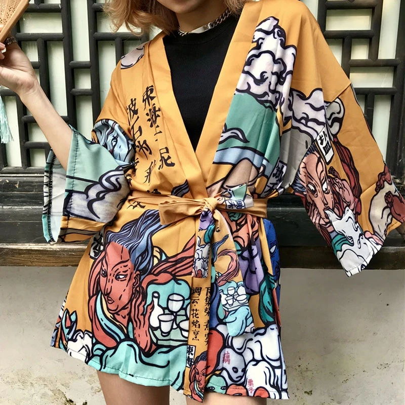 Японское кимоно юката кардиган модная блуза женское Haori в традиционном стиле Obi