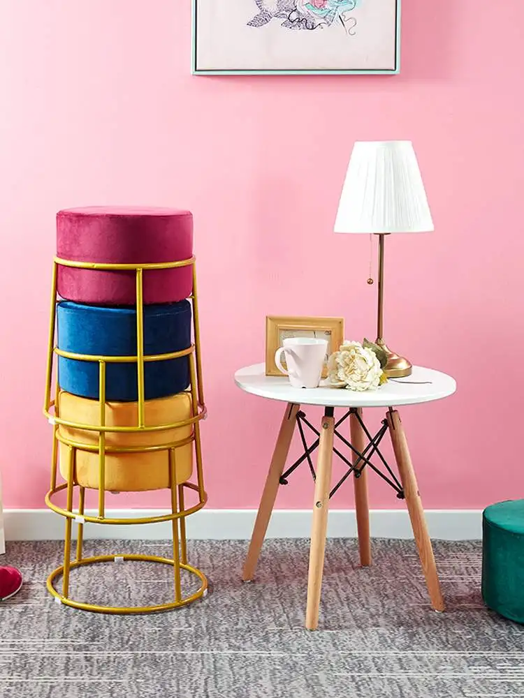 

Dressing Room Living Room Sofa and Tea Table Small Low Stool Soft Stool Home Fashion Iron Shoes Changing Cloth Bench Creative