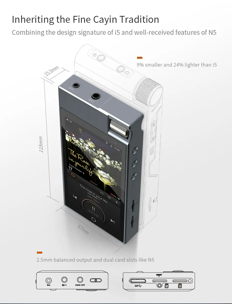 CayinN5ii без потерь аудио плеер Android 5,1 Bluetooth 4,0 WiFi MP3 плеер ES9018K2M DSD128 коаксиальный USB вход/выход OTG